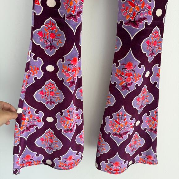 Free People Flare Street Velvet Flare Pants XS High Rise 70s Damask Boho Baroque - Picture 7 of 13